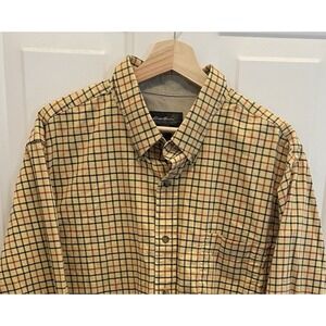 Eddie Bauer Casual Flannel Shirt Men XL Yellow Plaid Long Sleeve‎ Heavyweight